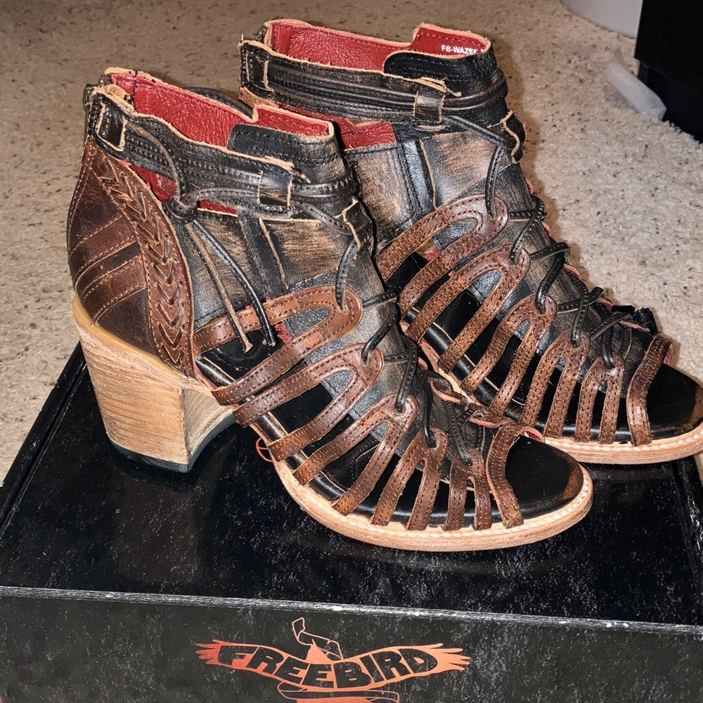 Freebird Dark Brown Strappy Heeled sandals